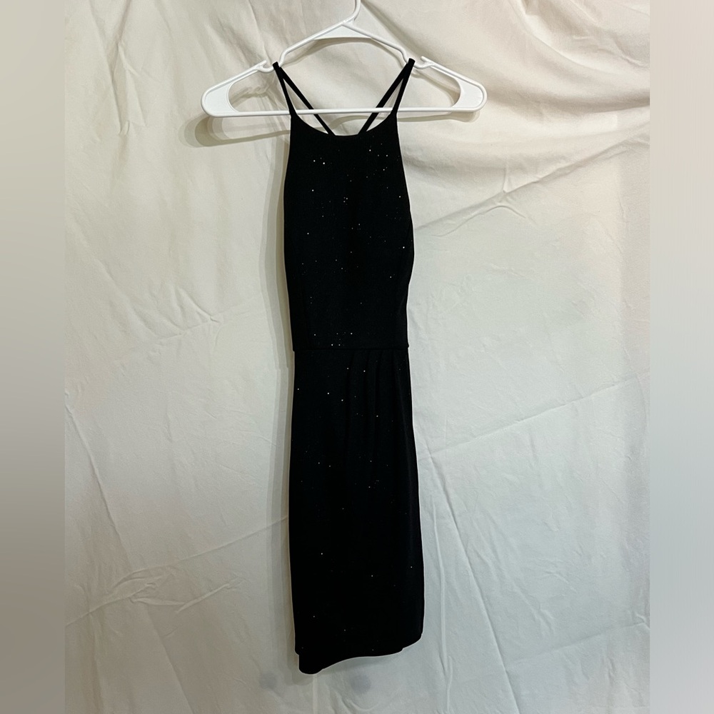 Xtraordinary Black Glitter Halter Neckline Cocktail Dress